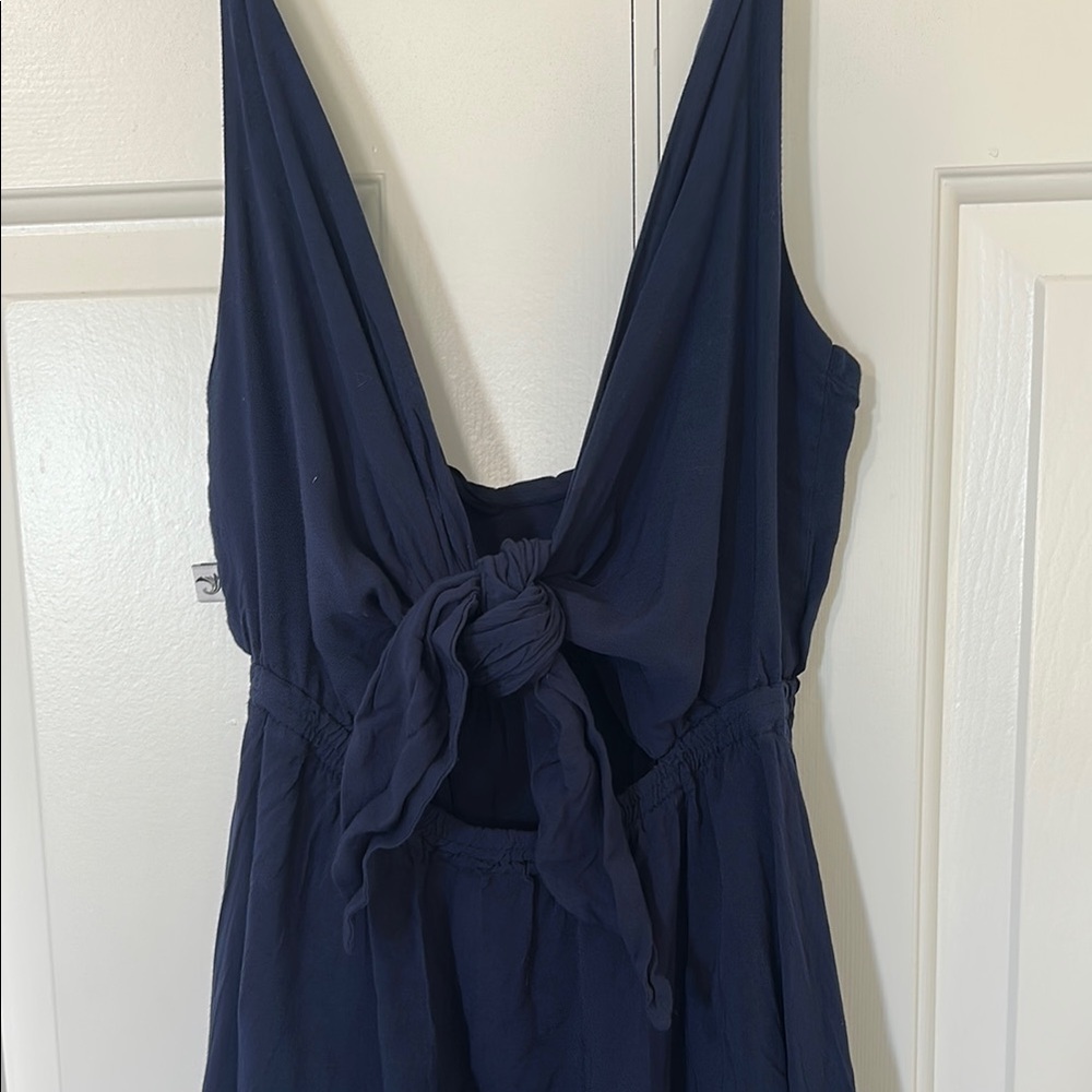 Navy Blue Sleeveless Dress with Front Tie